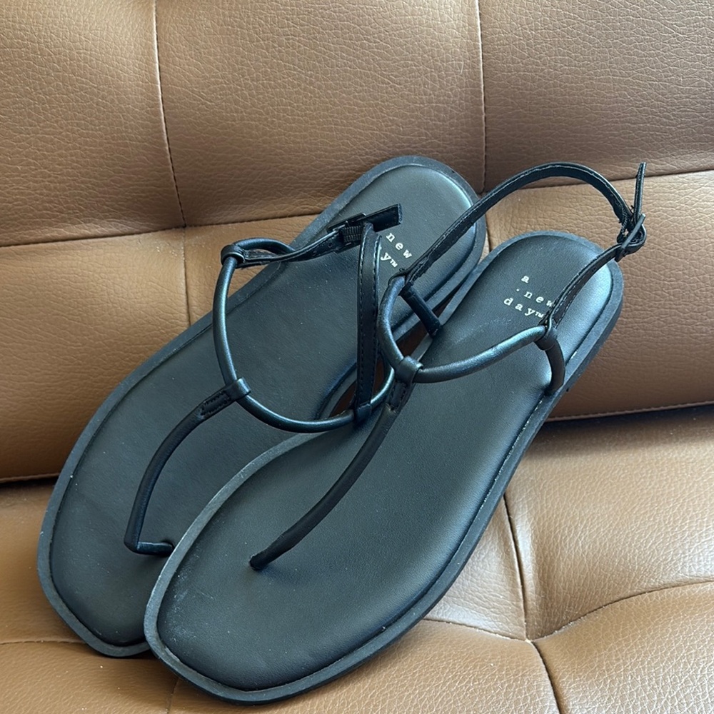 A New Day Black T-Strap Sandals